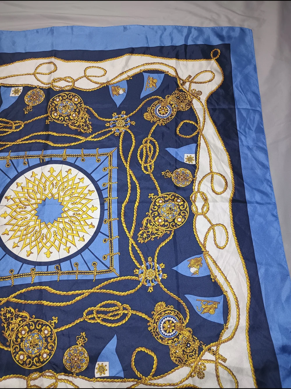Talbots Gold Link Medallion Print Silk Scarf